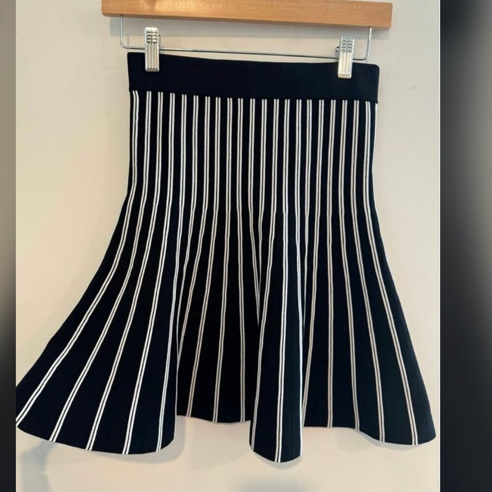 Maje Black and White Striped Skater Skirt